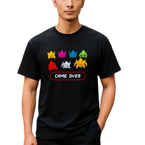 BKYS PacMan Game Over Chenille Graphic on Cotton T Short Black Size M - Picture 9 of 10